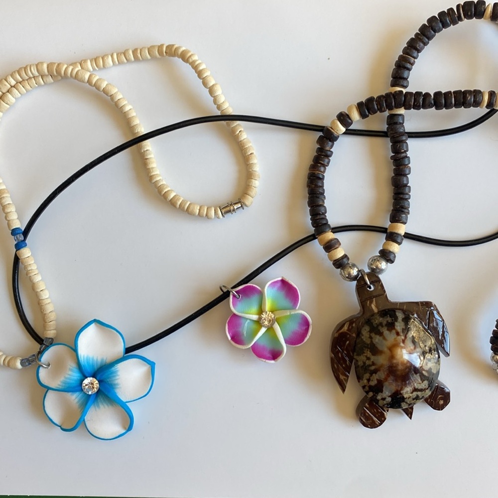 Set of Three Floral and Turtle Necklaces